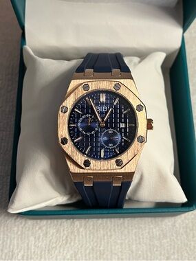 BiBi Rose Gold Tone Case Blue Dial and Strap Men's Watch 41.5mm